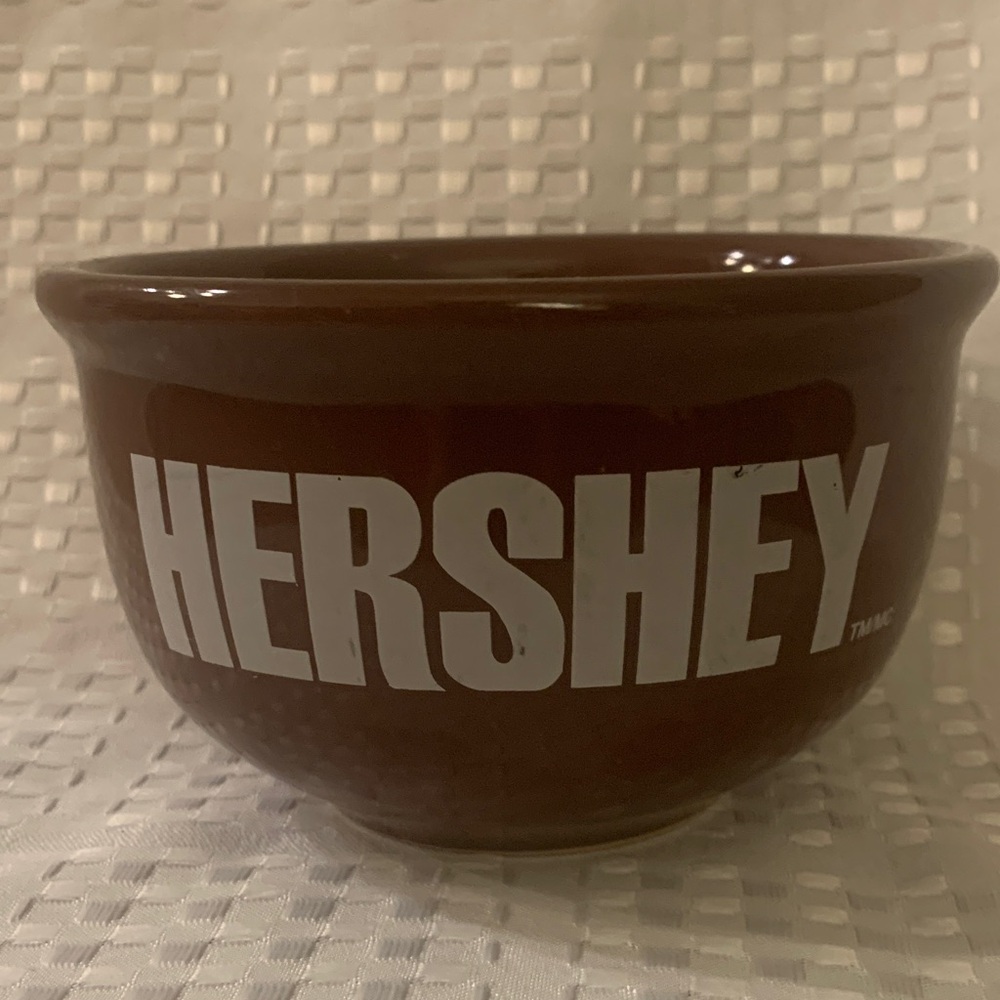 Hershey brown bowl, approximately 3 inches tall  with a diameter of 5.5 inches.